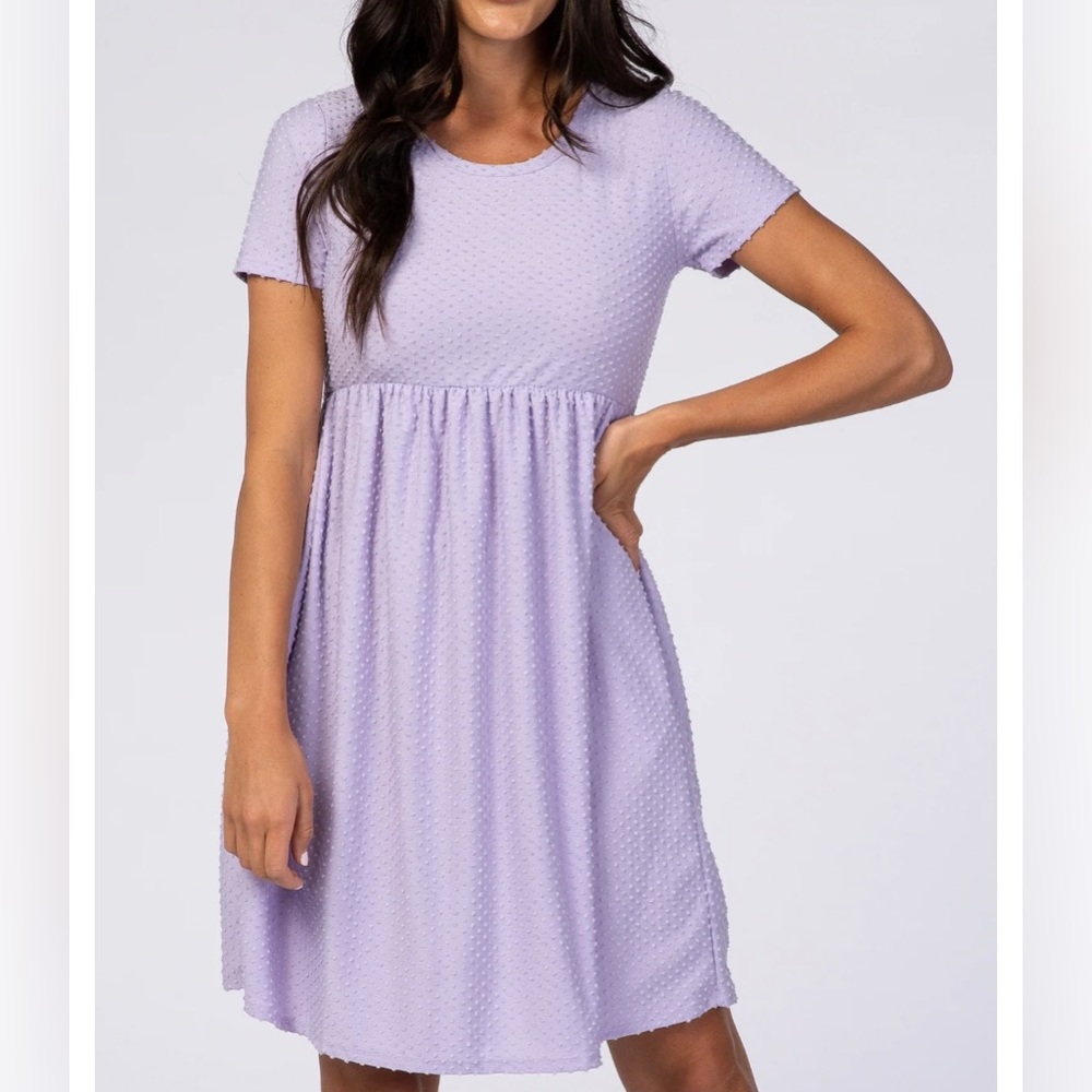 NWT Lavender Swiss dot short sleeve dress (maternity friendly)